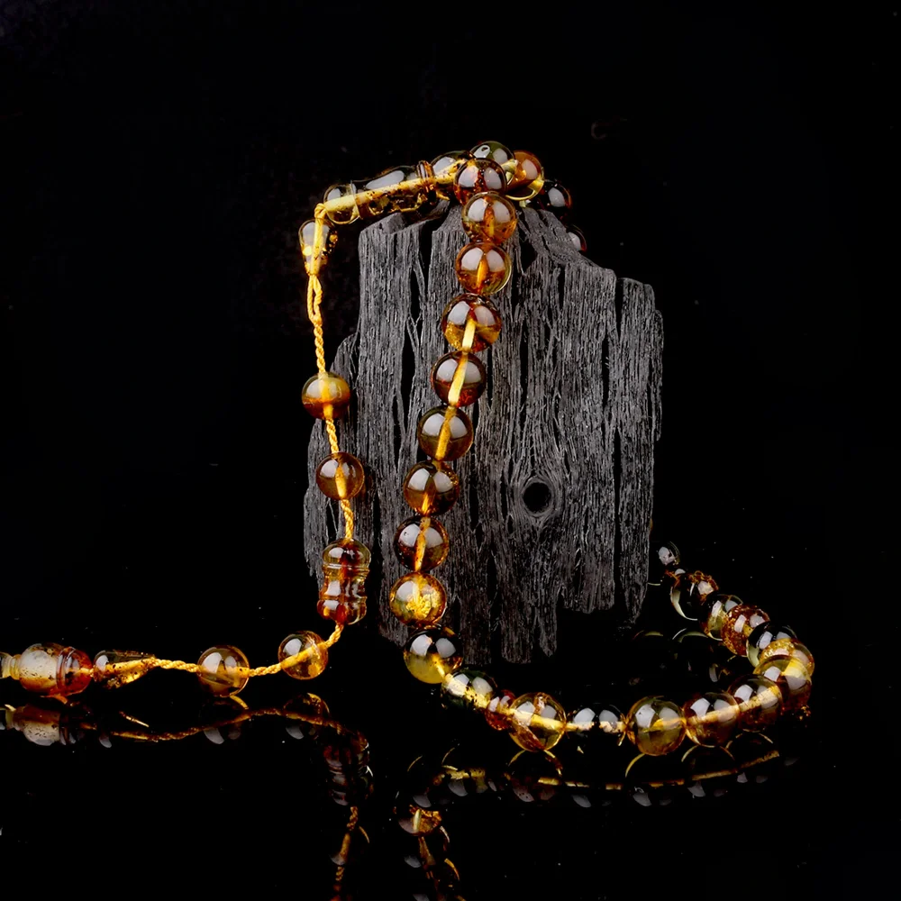 Küre Kesim Sistemli Fosilli Damla Kehribar Tesbih