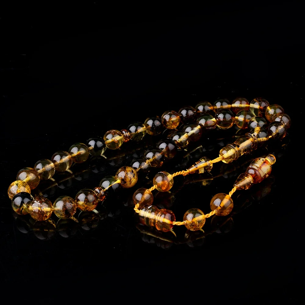 Küre Kesim Sistemli Fosilli Damla Kehribar Tesbih