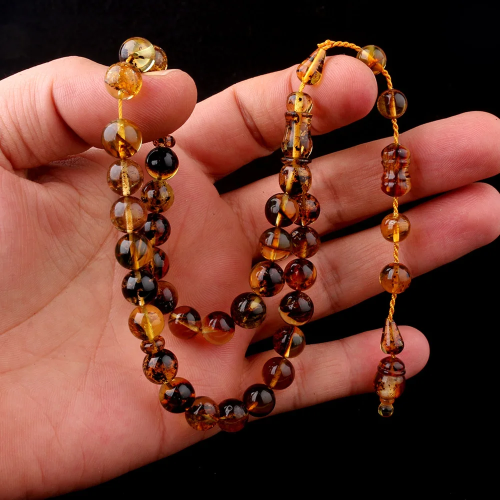 Küre Kesim Sistemli Fosilli Damla Kehribar Tesbih