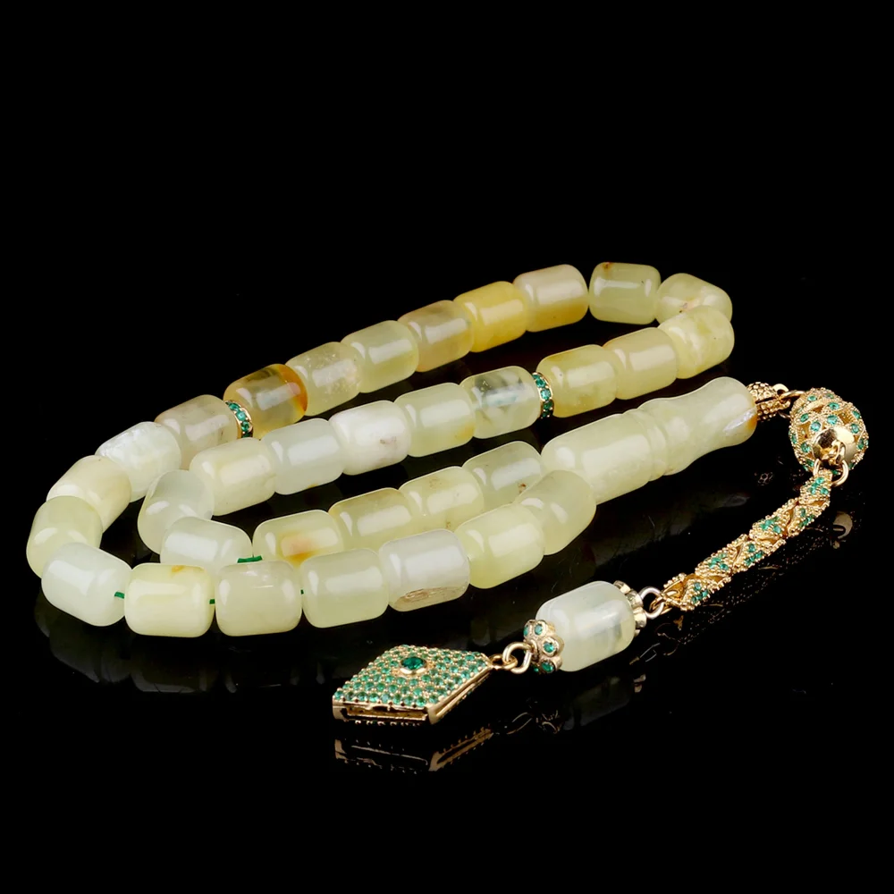 Mat Renk Kapsül Kesim Damla Kehribar Tesbih Zirkon Taş Gümüş Püsküllü