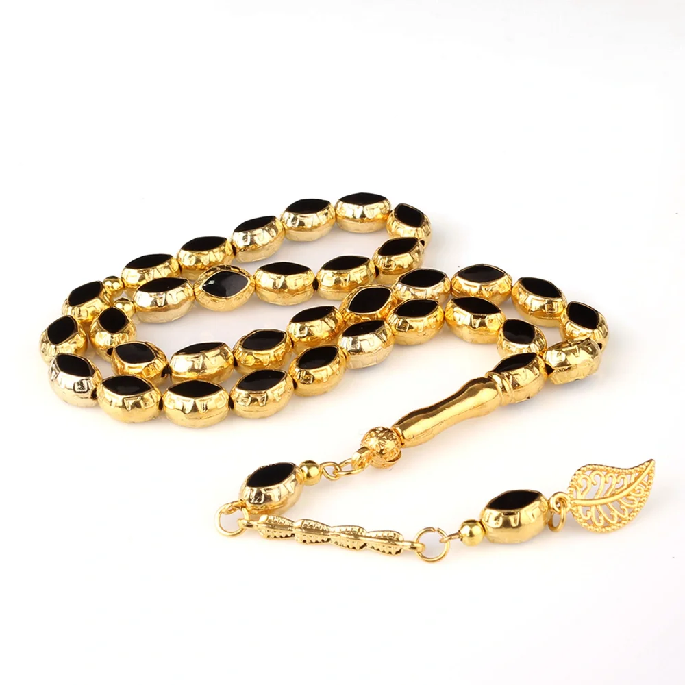 Metal Sarı Kaplamalı Siyah Mineli Tesbih