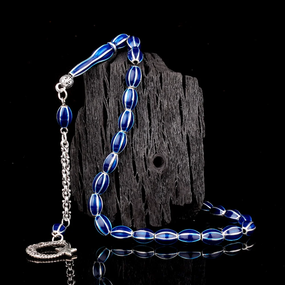 Parlament Mavi Renk İşlemeli Metal 6 Yarma Model Tesbih