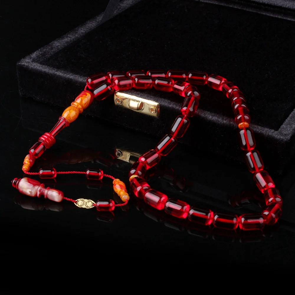 Usta İşçiliği İmzalı Sistemli Kadife Kutulu Ateş Kehribar Tesbih