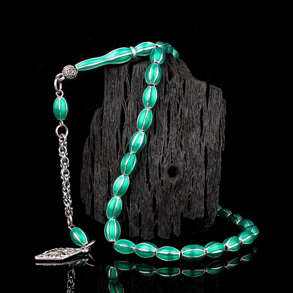 Yeşil Renk Mine İşlemeli Metal 6 Yarma Model Tesbih