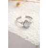 925 Ayar Gümüş Zirkon Taşlı Damla Stil Yüzük - Silver