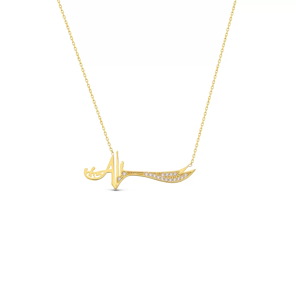 925 Ayar Gümüş Zülfikar Kolye - Gold