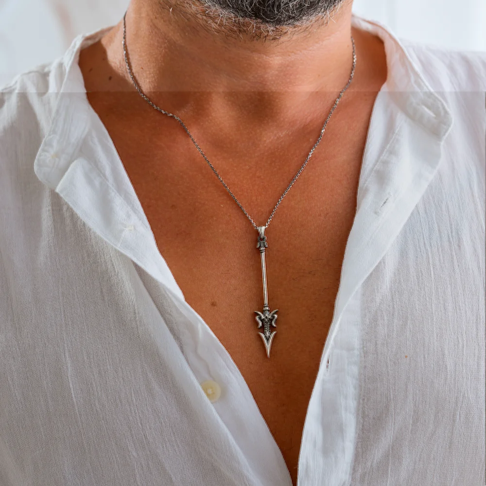 925 Ayar Gümüş Alev Desenli Mızrak Ucu Kolye