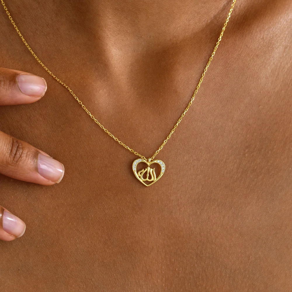 925 Ayar Gümüş Allah Yazılı Işıltılı Kolye