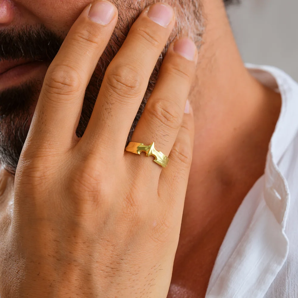 925 Ayar Gümüş Altın Kaplama Ejderha Formlu Yüzük – Ayarlanabilir