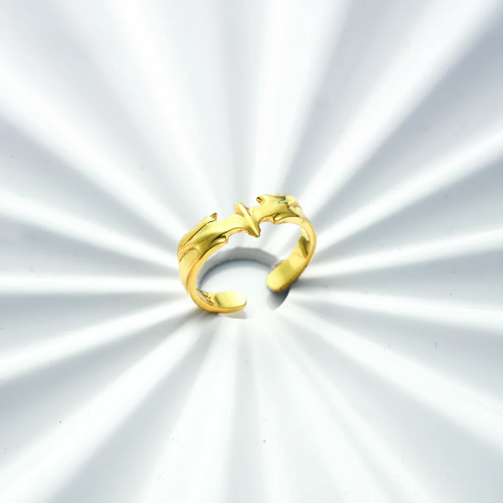 925 Ayar Gümüş Altın Kaplama Ejderha Formlu Yüzük – Ayarlanabilir