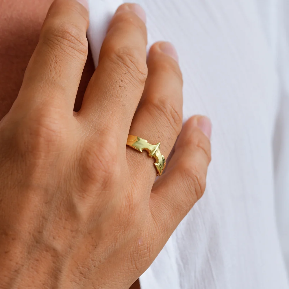 925 Ayar Gümüş Altın Kaplama Ejderha Formlu Yüzük – Ayarlanabilir