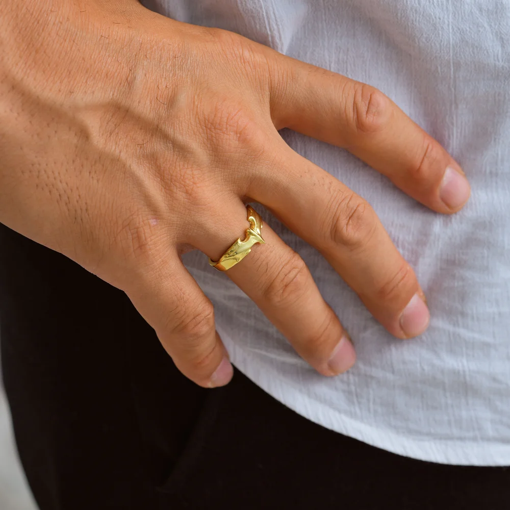 925 Ayar Gümüş Altın Kaplama Ejderha Formlu Yüzük – Ayarlanabilir