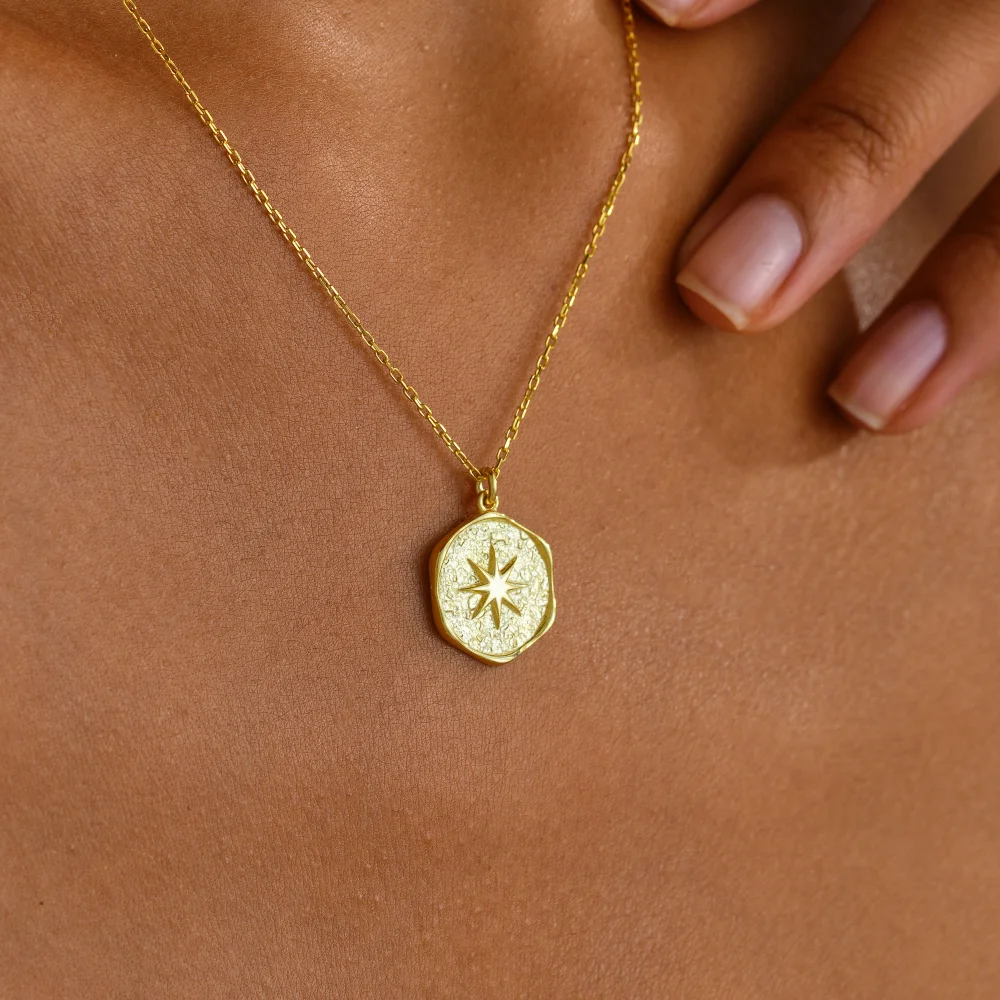 925 Ayar Gümüş Antik Dokulu Kuzey Yıldızı Kolye