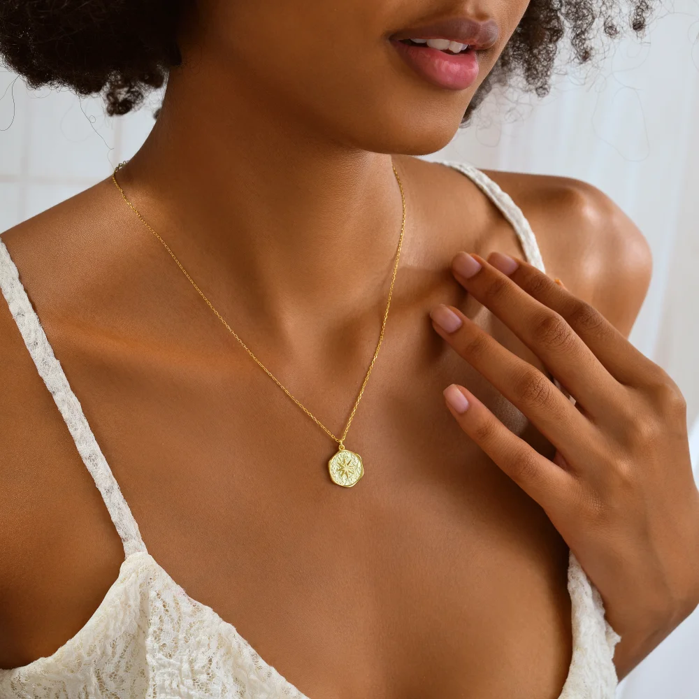 925 Ayar Gümüş Antik Dokulu Kuzey Yıldızı Kolye