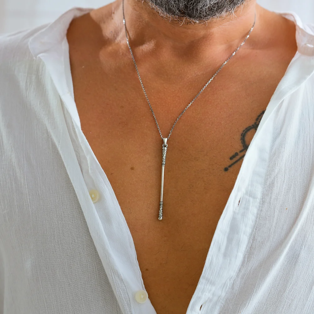 925 Ayar Gümüş Antik Dokulu Silindir Kolye