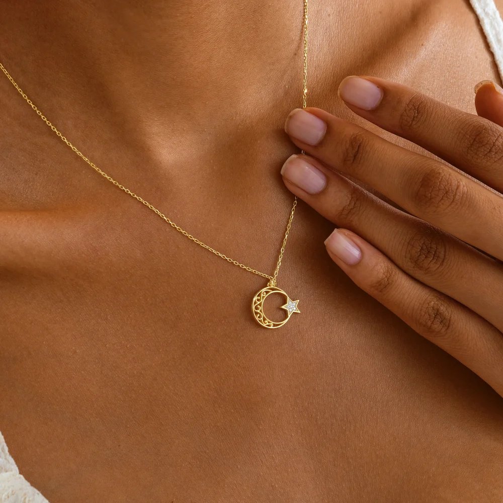 925 Ayar Gümüş Ay Yıldız Kolye