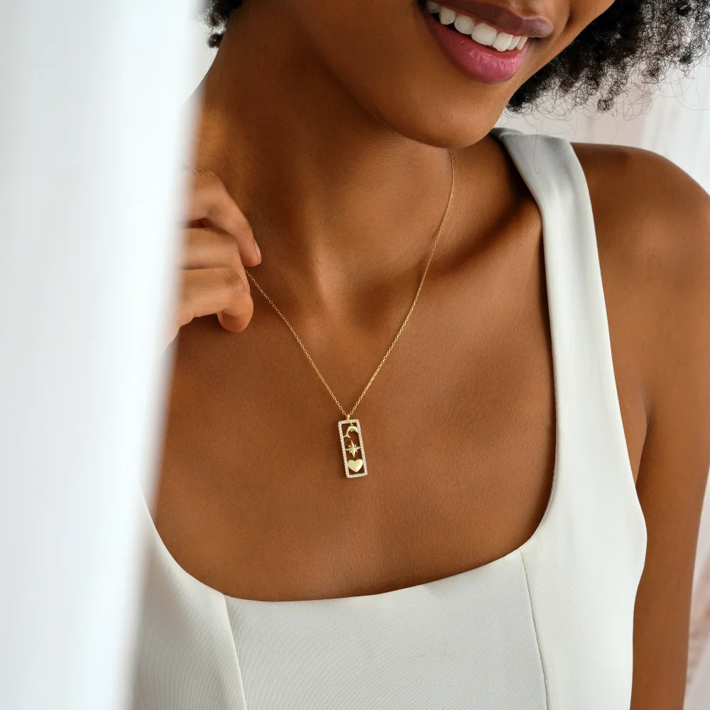 925 Ayar Gümüş Ay Yıldız ve Kalp Figürlü Kolye