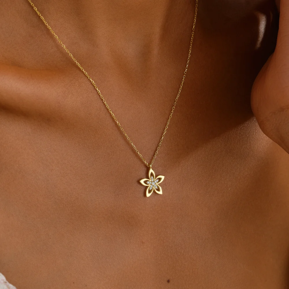 925 Ayar Gümüş Beş Yapraklı Kolye