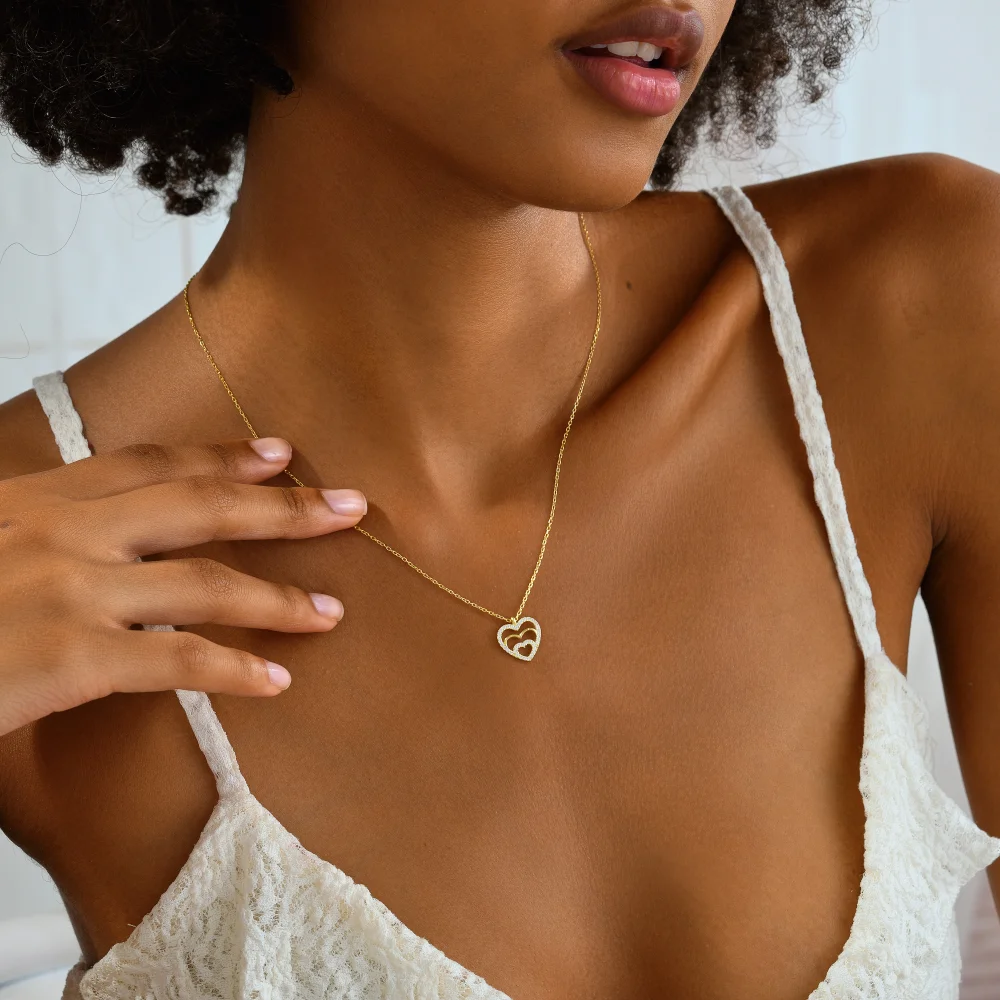 925 Ayar Gümüş Birlikte Atan Kalpler Kolye