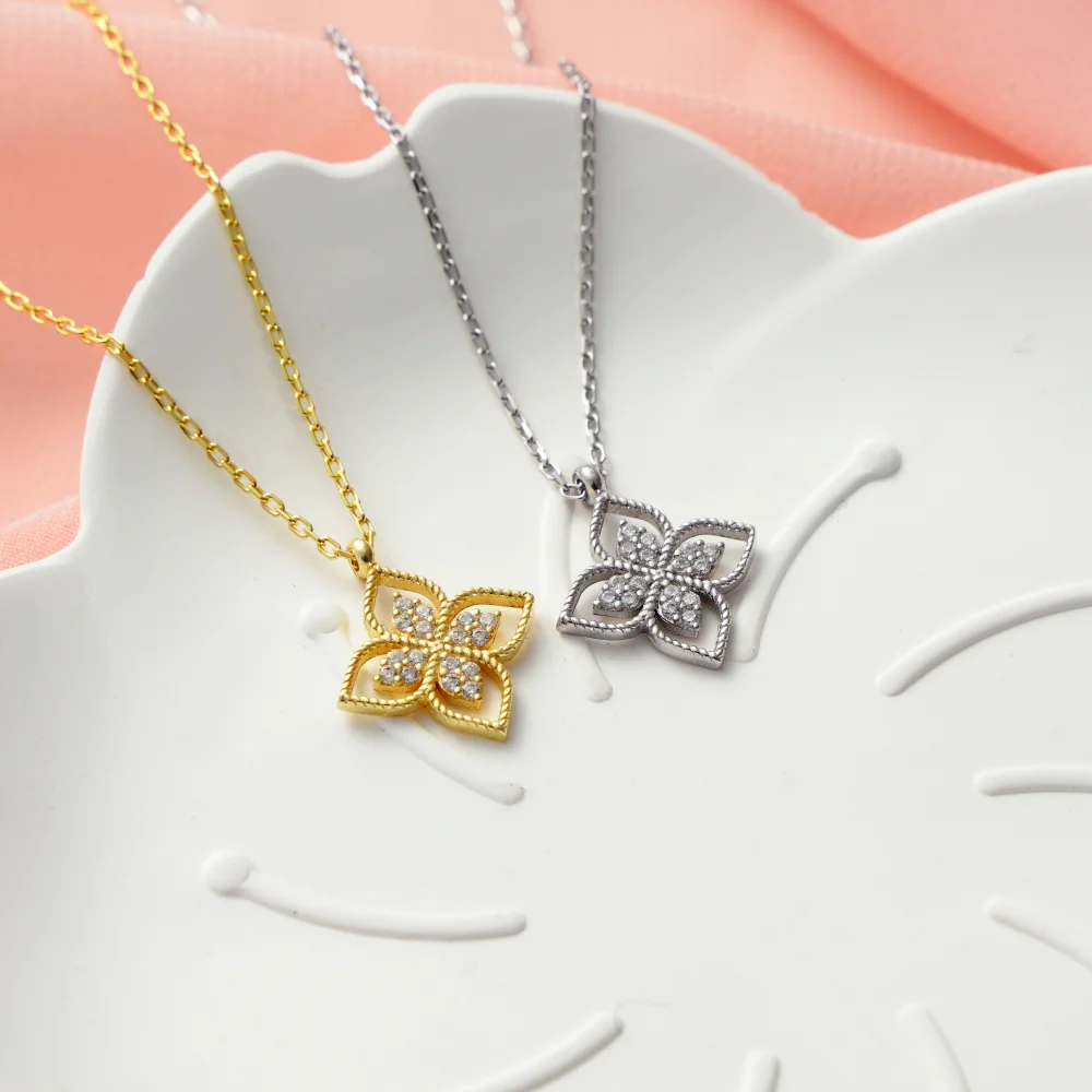 925 Ayar Gümüş Çiçek Işıltısı Kolye