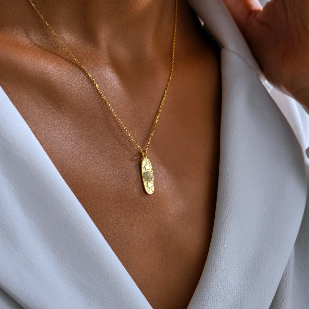 925 Ayar Gümüş Gökyüzü Temalı Yıldızlı Madalyon Kolye