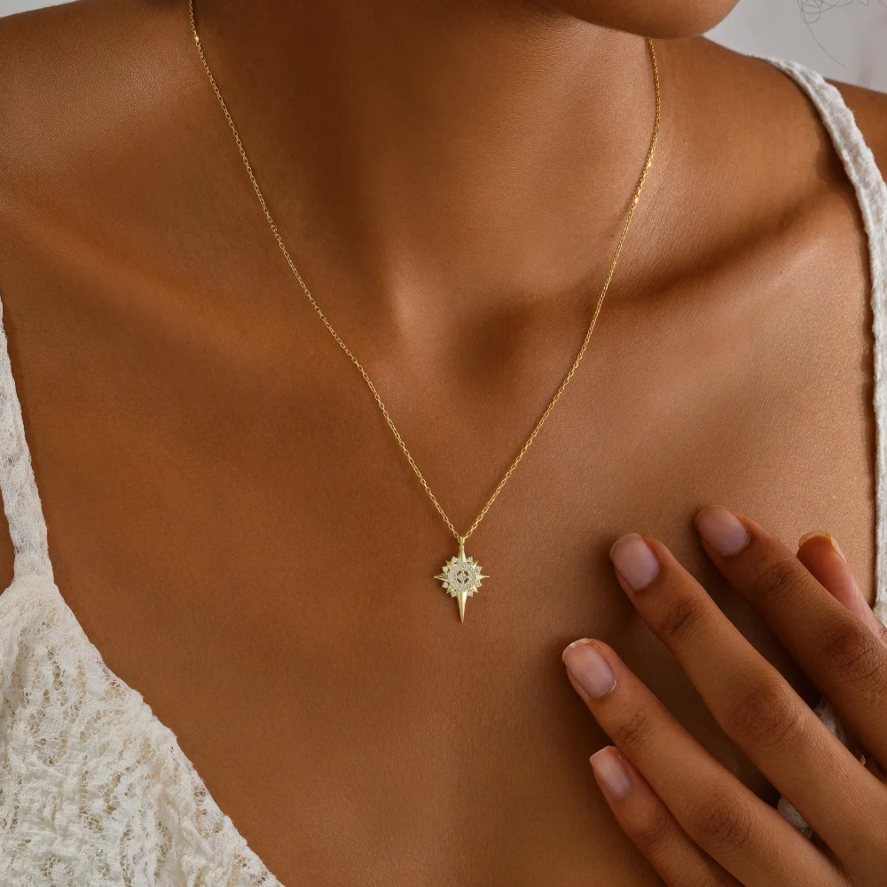 925 Ayar Gümüş Güneş Pusulası Kolye