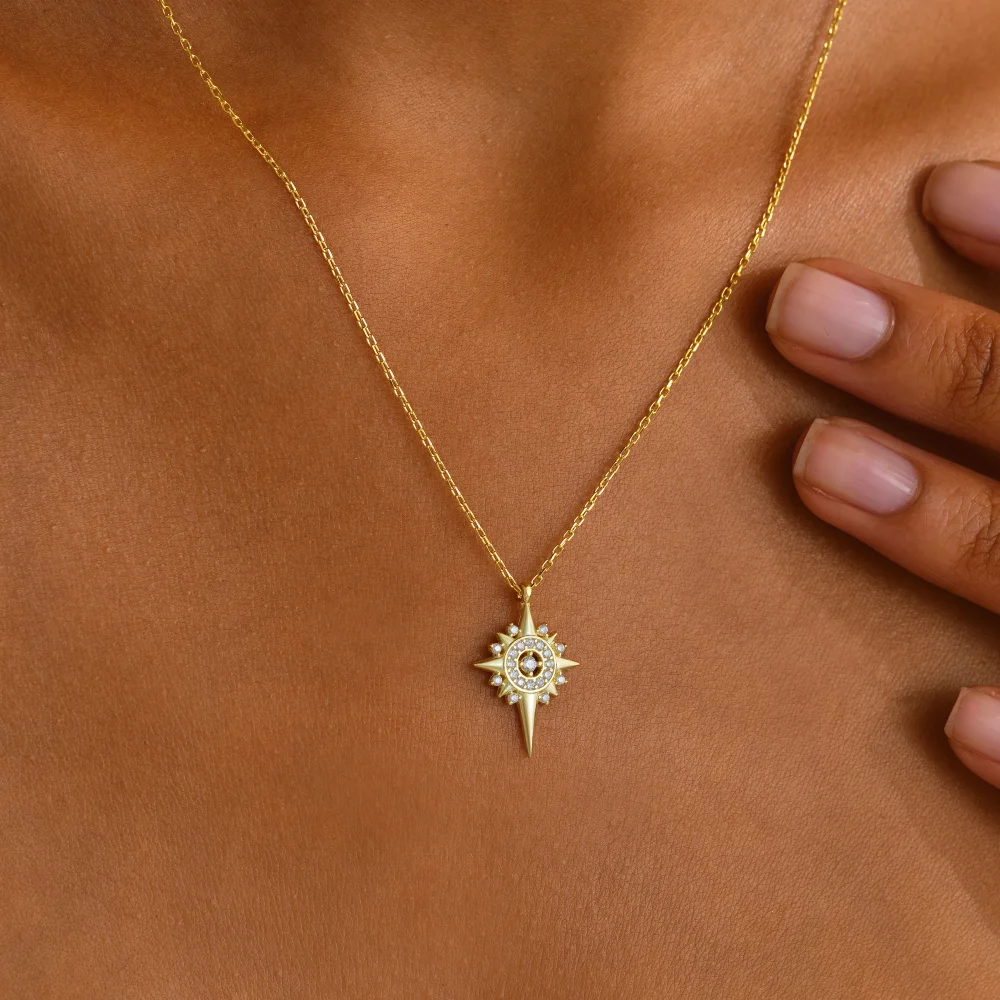 925 Ayar Gümüş Güneş Pusulası Kolye