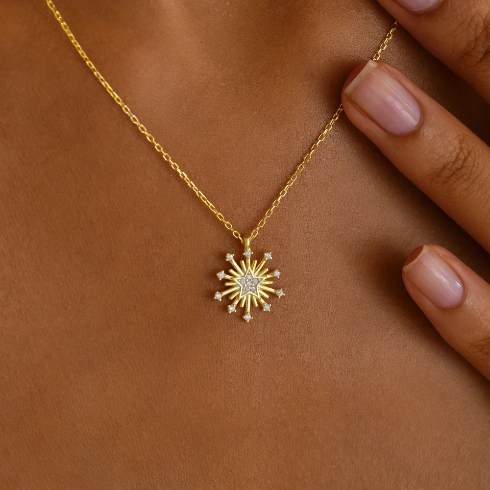 925 Ayar Gümüş Işıltılı Kar Tanesi Kolye