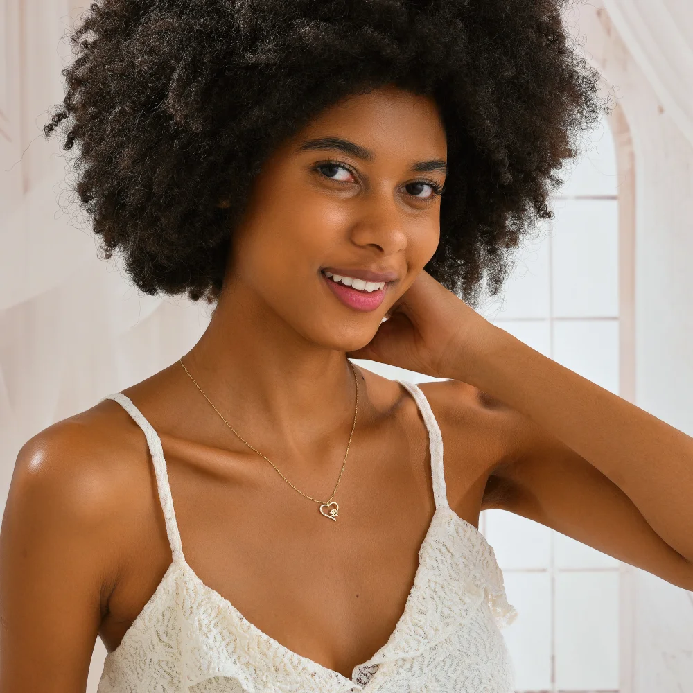 925 Ayar Gümüş Kalp ve Çiçek Figürlü Taşlı Kolye