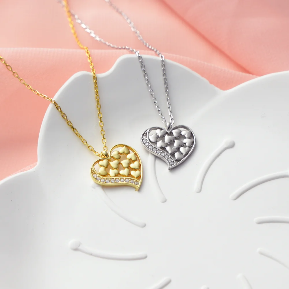 925 Ayar Gümüş Kalpler Mozaiği Kolye