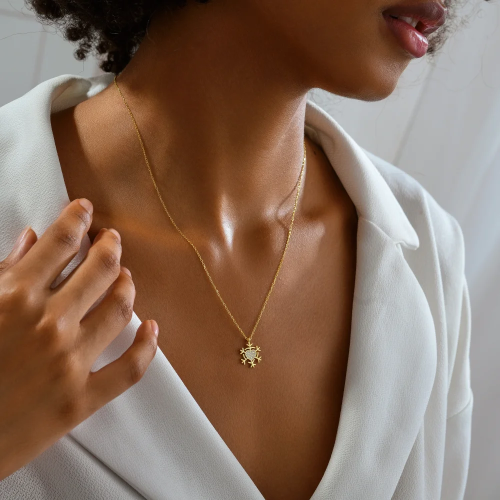 925 Ayar Gümüş Kalpli Kar Tanesi Kolye