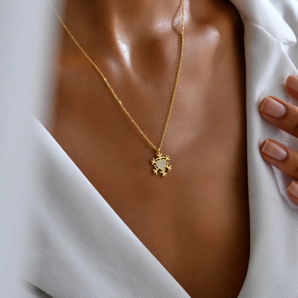 925 Ayar Gümüş Kalpli Kar Tanesi Kolye