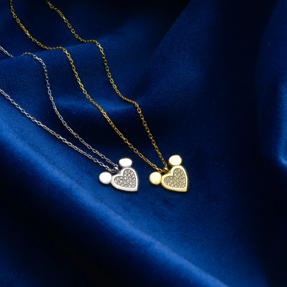 925 Ayar Gümüş Kalpli Mickey Kolye