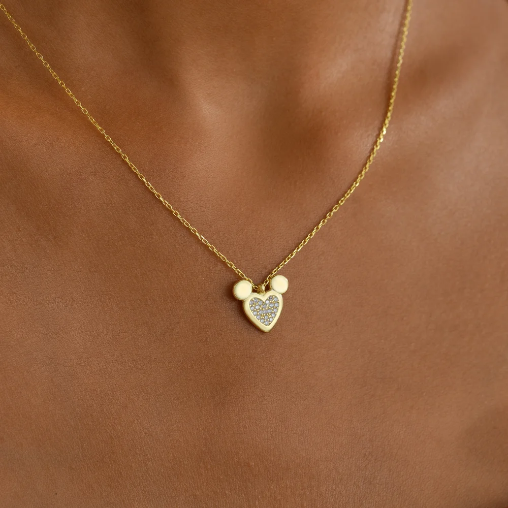 925 Ayar Gümüş Kalpli Mickey Kolye