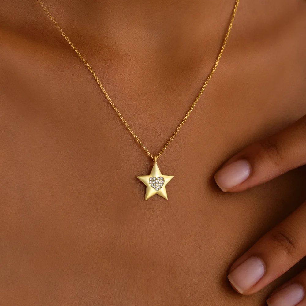 925 Ayar Gümüş Kalpli Yıldız Kolye