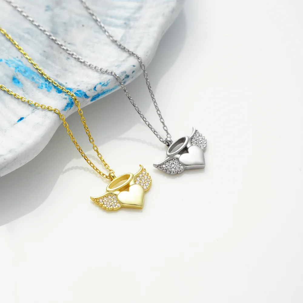 925 Ayar Gümüş Kanatlı Kalp Kolye