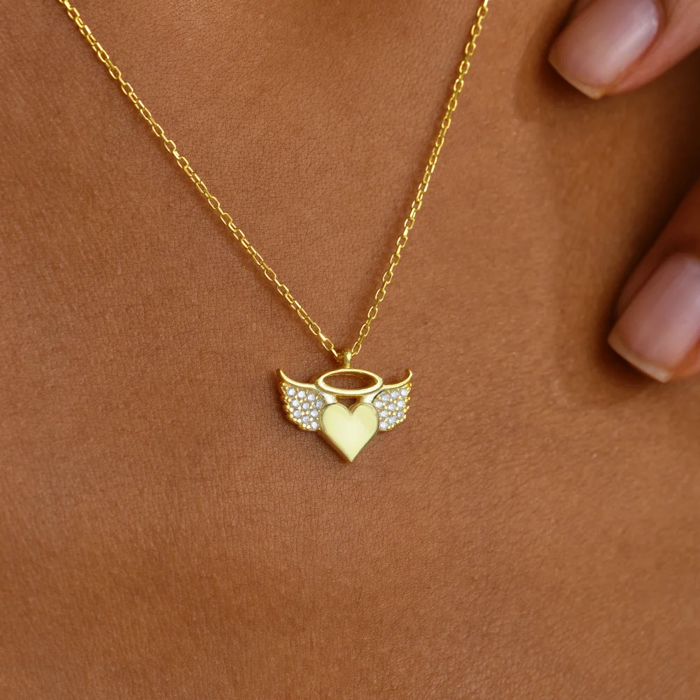 925 Ayar Gümüş Kanatlı Kalp Kolye