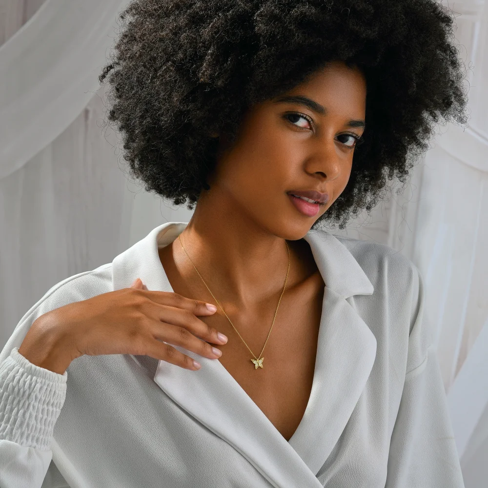 925 Ayar Gümüş Minimal Taşlı Modern Kelebek Kolye