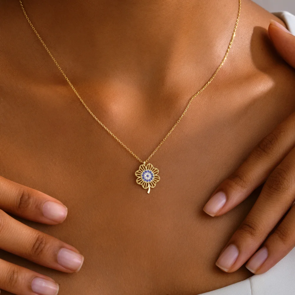 925 Ayar Gümüş Nazar Çiçeği Kolye