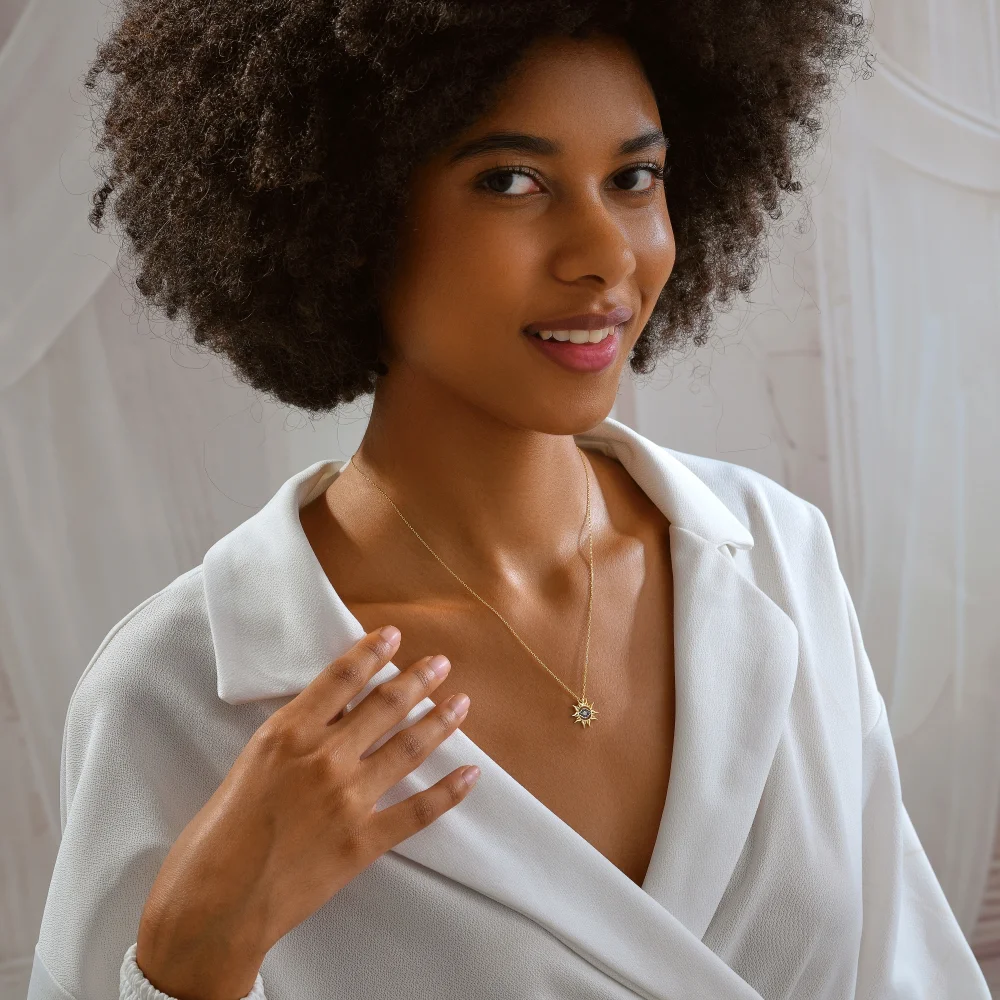 925 Ayar Gümüş Nazar Güneşi Kolye