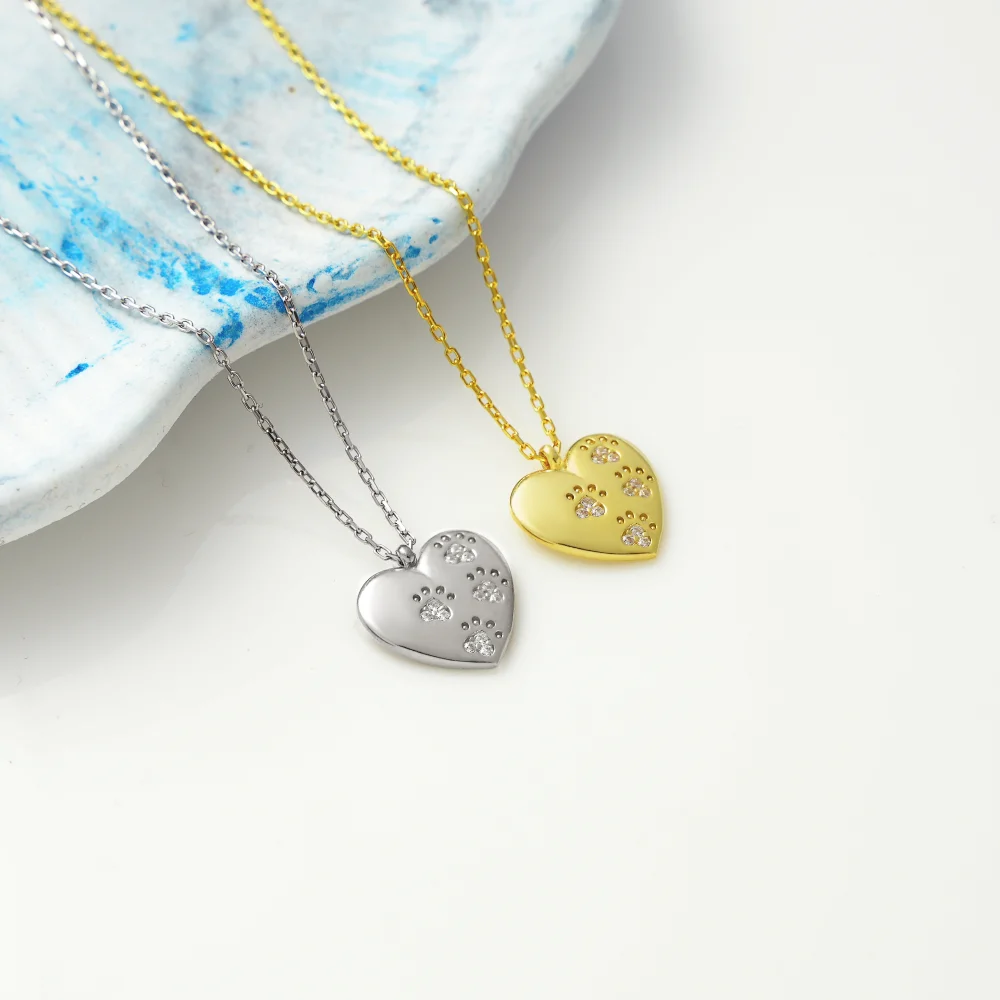 925 Ayar Gümüş Patili Kalp Kolye