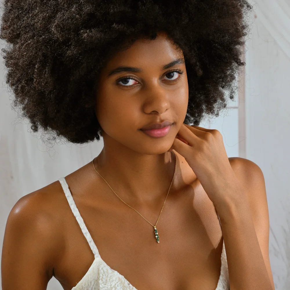 925 Ayar Gümüş Renkli Taşlı Modern Tasarım Kolye