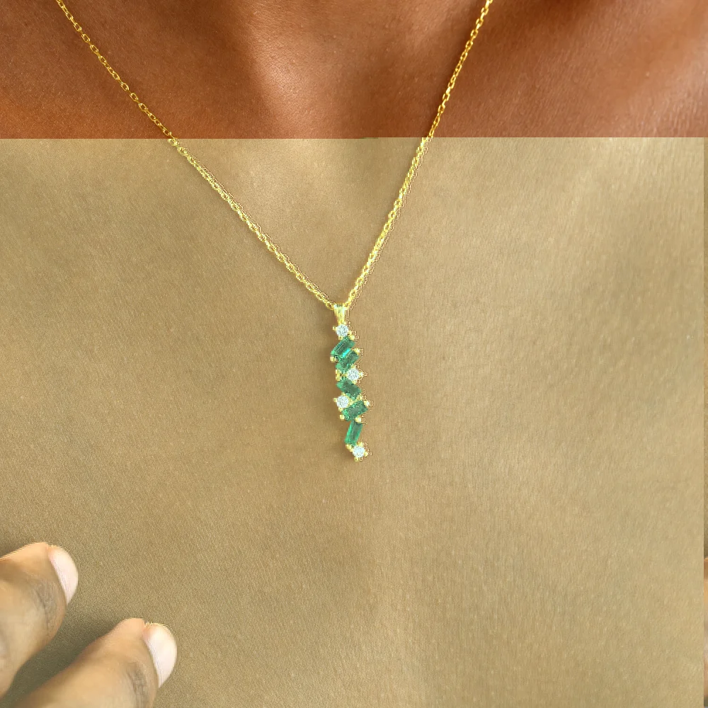 925 Ayar Gümüş Renkli Taşlı Modern Tasarım Kolye