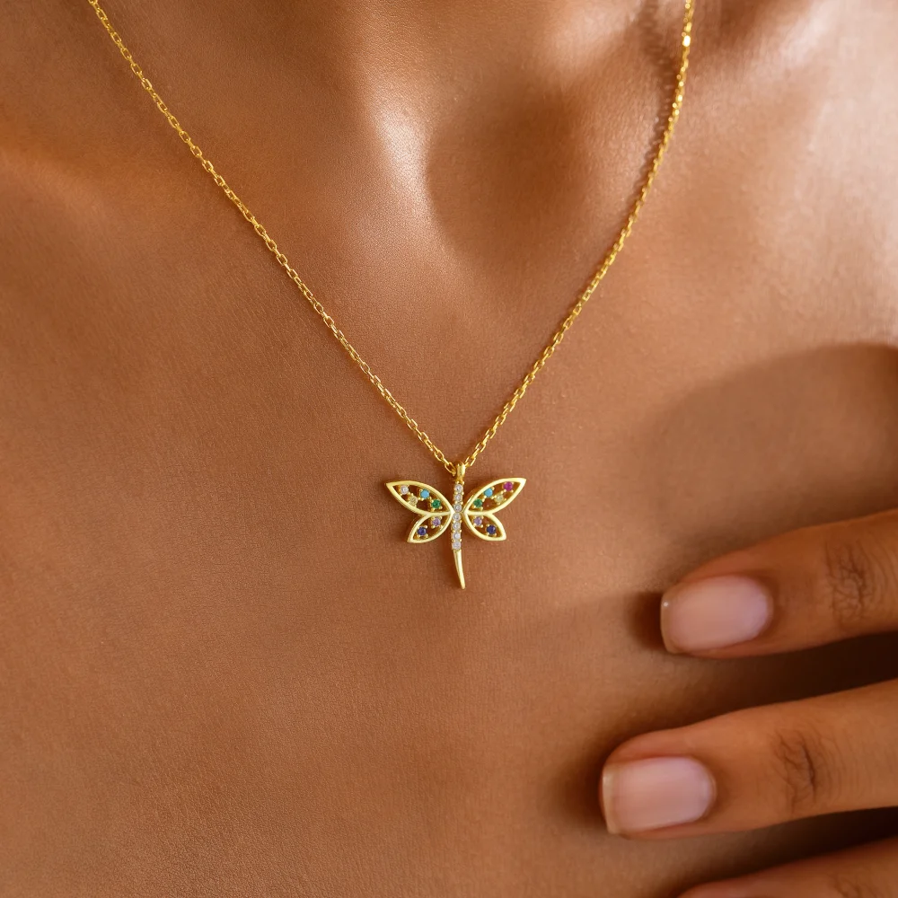 925 Ayar Gümüş Renkli Taşlı Yusufçuk Kolye