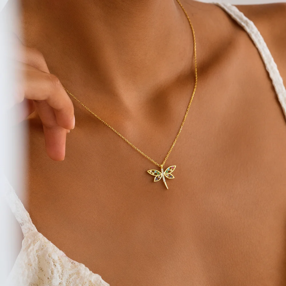 925 Ayar Gümüş Renkli Taşlı Yusufçuk Kolye