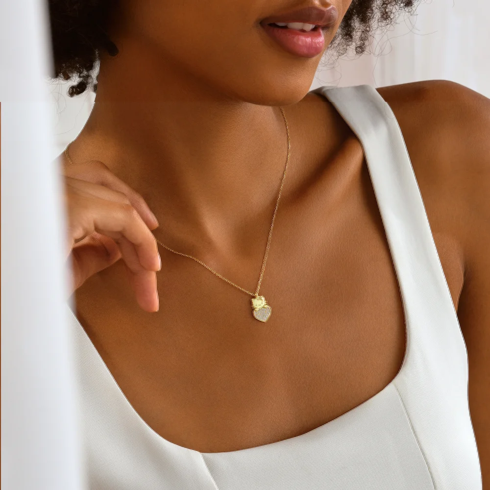 925 Ayar Gümüş Sevimli Kalpli Kedi Kolye