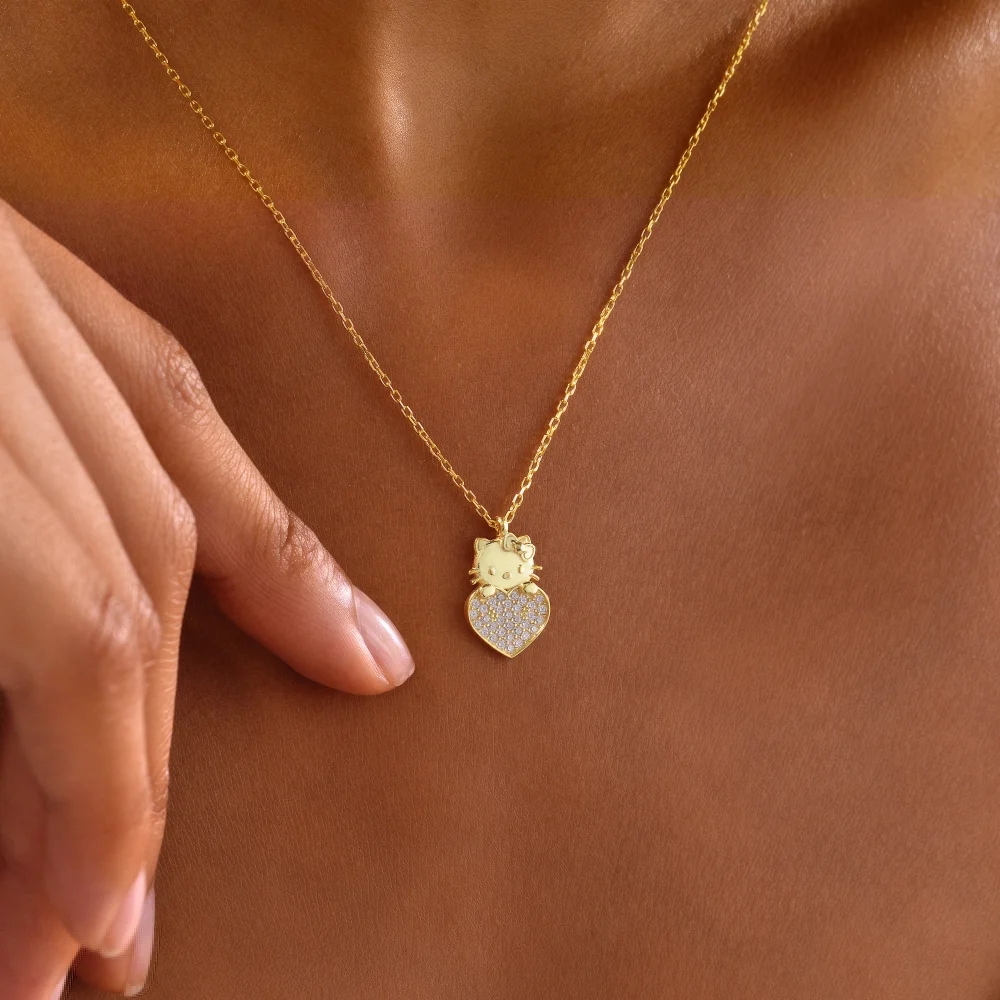 925 Ayar Gümüş Sevimli Kalpli Kedi Kolye