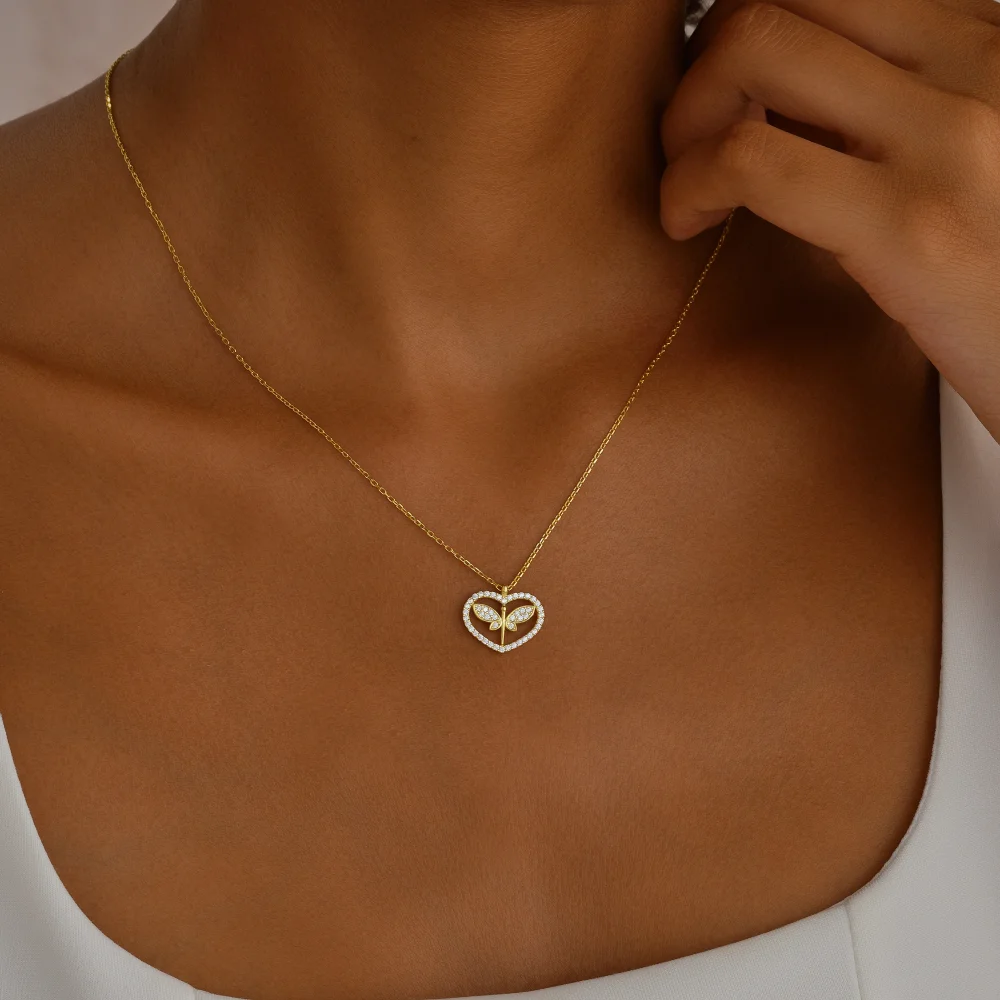 925 Ayar Gümüş Taşlı Kalp İçinde Yusufçuk Kolye