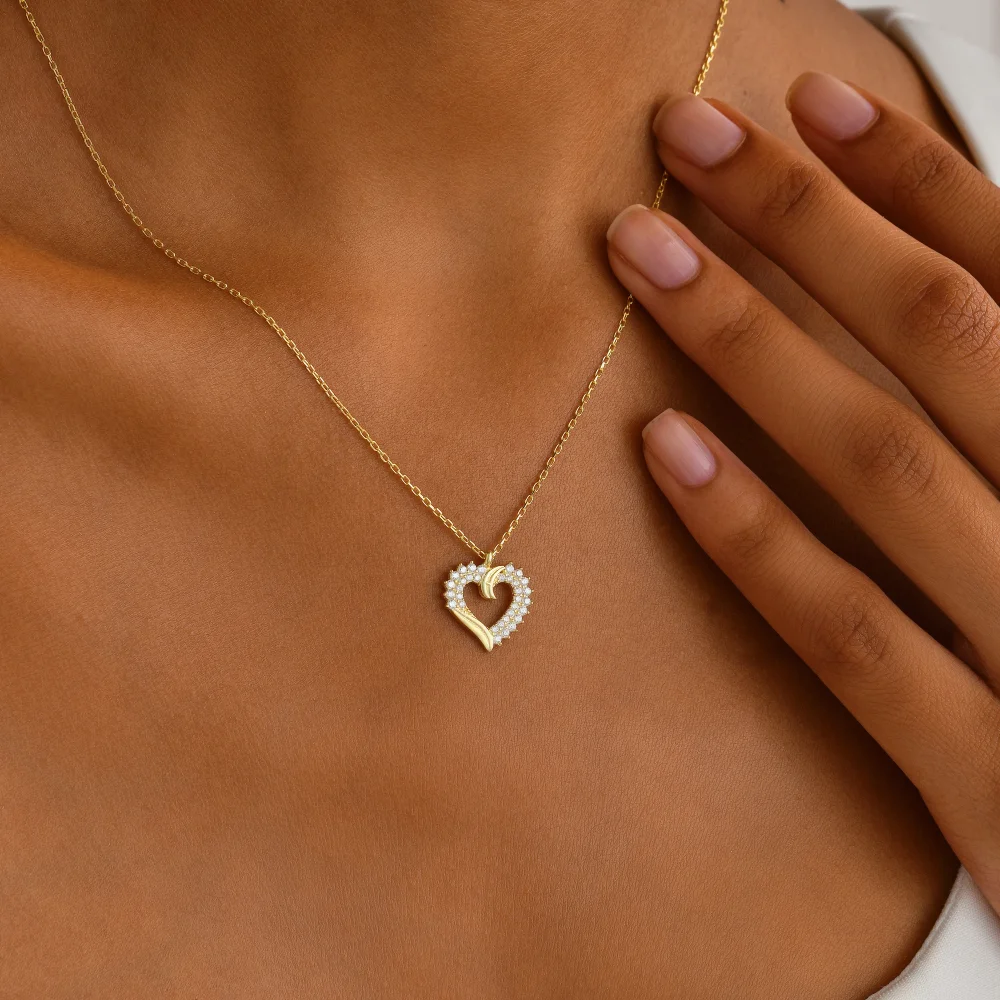 925 Ayar Gümüş Taşlı Kalp Kolye