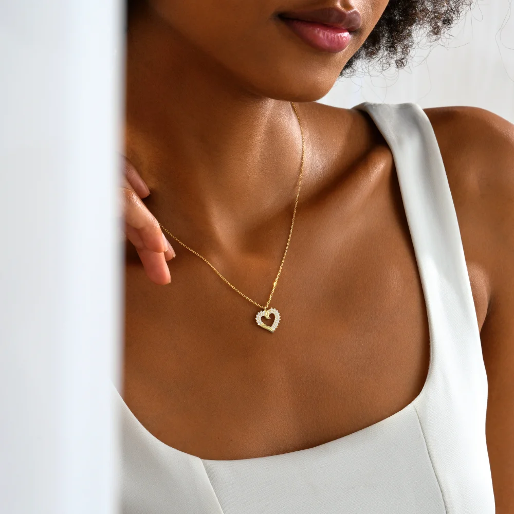 925 Ayar Gümüş Taşlı Kalp Kolye